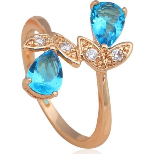 Sky Blue Crystal Gifts for friends gold tone fashion jewelry Wholesale Zirconia Rings USA sz #6#7#8#9 JR2043A