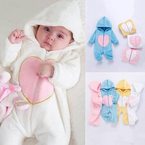 New Born Baby Clothes Newborn Infant Baby Girls Boys Winter Warm Fleece Hooded Romper Jumpsuit Outfits Overalls Clothes Bodysuit