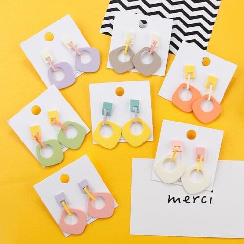 AENSOA Korean Acrylic Drop Earrings Candy Color Geometric Square Dangle Earrings Paint Summer Pendant Earrings Fashion Jewelry