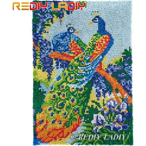 Latch Hook Rug Peacocks Love Plush Wall Tapestry Kits DIY Carpet Rug Chunky Yarn Crafts Crochet Floor Mat Home Decor 58*87cm