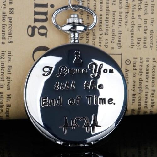 Quartz Pocket Watch I LOVE YOU Engraved Pocket Watches Fob Chain Necklace Pendants Anniversary Present reloj de bolsillo