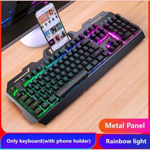 Metal USB Wired Gaming Keyboard Mouse Kit Full Size 104 keys Mechanical Feeling RGB for PC Laptop Computer Highend Office Home
