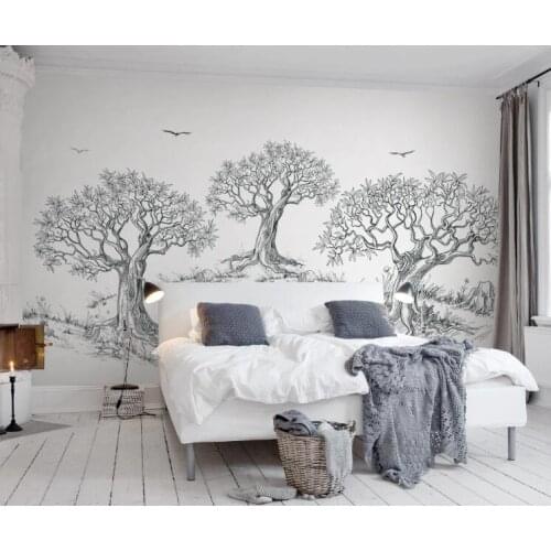 Bacal Custom 3D mural wall paper Sketch Black White Tree Art Background Wall decoration painting photo wallpaper for walls 3 d