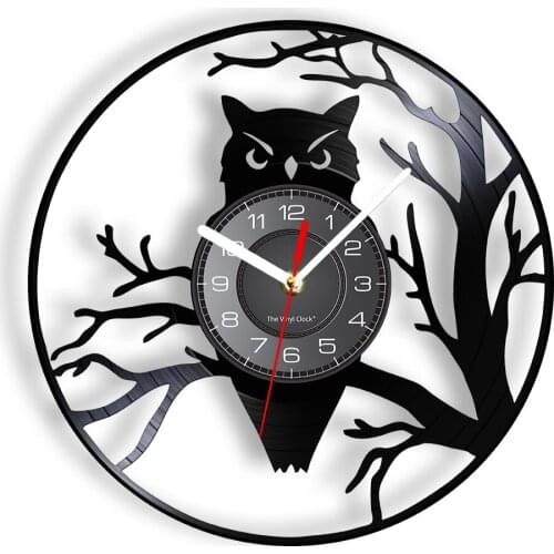 Night Owl Wall Clock Vintage Vinyl Record Quiet Watch Home Art Bedroom Animal Living Dorm Room Decor 7 Colors Light