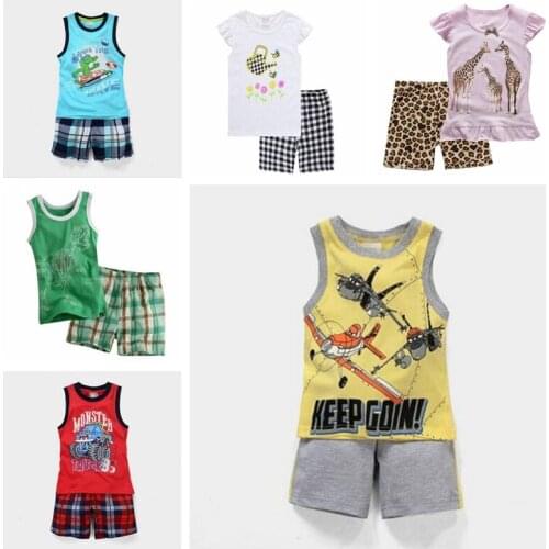 New Summer Children Cartoon Pyjamas Clothing Sets Boys Girls Falbala Sleeveless Vest Suit Baby Kids Pajamas Nightwear 2-7T