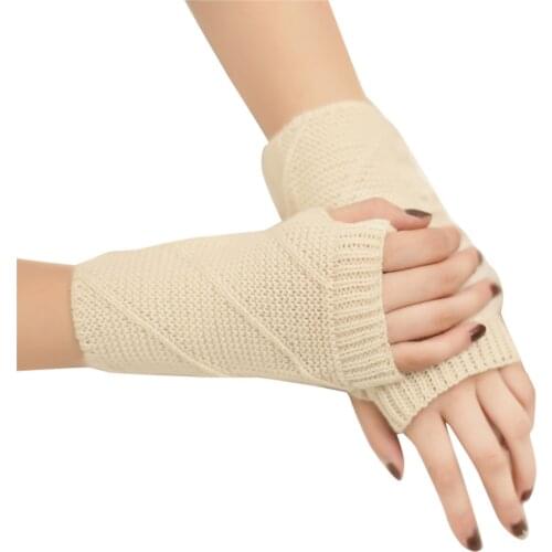 New Girl Winter Keep Warm Knitted Arm Fingerless Gloves Womens Soft Solid Color Fashion Female Gloves Screen Mitten Перчатки