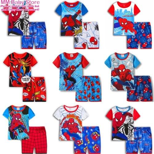 Summer New Boys Girls Pajamas Set SpiderMan Short Sleeve Suit Cotton Cartoon Sleepwear Childrens Sets