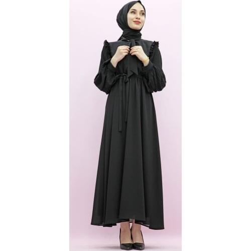 New Season Summer Trend Muslim Dress Sleeves Piliseli Hijab Dress Black