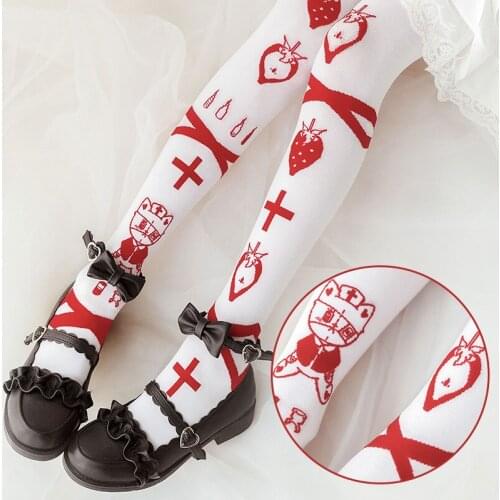 Origional Strawberry Lolita Socks Cute Knitted Stockings over Knee Socks Lolita Harajuku Socks