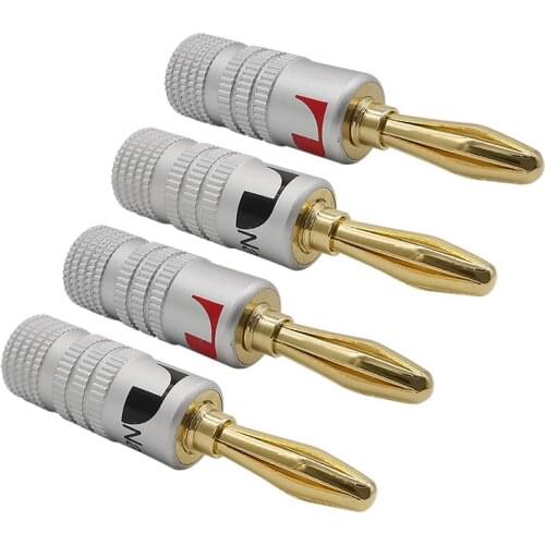 4Pcs/lot Gold Plate 4mm Banana Plugs Audio Jack Connector Banana Screw Lock Speaker Plug Connectors for Speaker Wire Audio Video