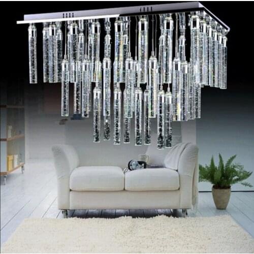 LED bubble column lamp living room lamp rectangular crystal column ceiling long chandelier stainless steel modern simplicity LED