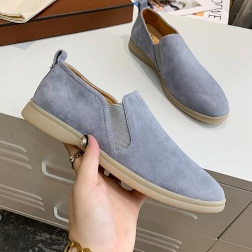 Hot High Quality Nude Suede Loafers Summer walk shoes Women Elastic band decorate Slip On mules Casual Flat Shoes Runway Shoes