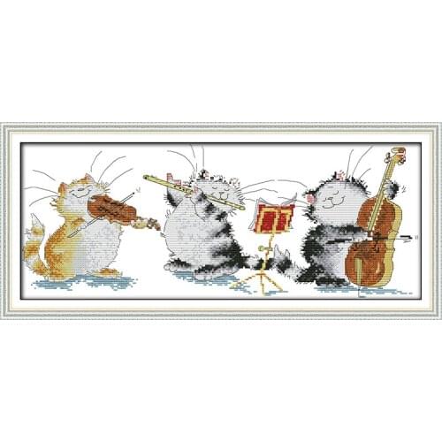 Everlasting Love Cat Concert Chinese Cross Stitch Kits Ecological Cotton Clear Stamped Printed 14 11CT Gift Decorations For Home