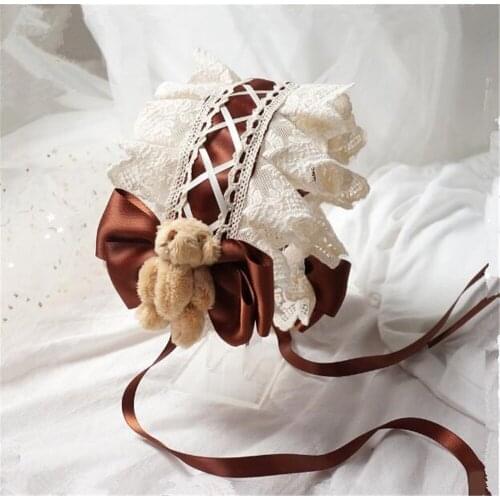 Retro Lolita Bear Rabbit Ear Headband Hairpin Band Bear Tiramisu Hair Accessories Lace Bow Hair band Side clip B1358
