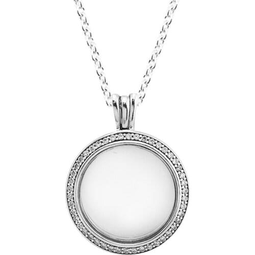 Necklaces 100% 925 Sterling-Silver-Jewelry Medium Sparkling Locket Pendant with Clear CZ Fits Petite Charms Jewelry