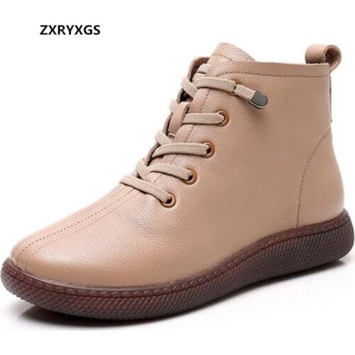 ZXRYXGS Top Soft Cowhide Ankle Boots Fashion Casual Sneaker Riding Boots Flat Soft Sole Comfortable Shoes Woman Boots Plus Size