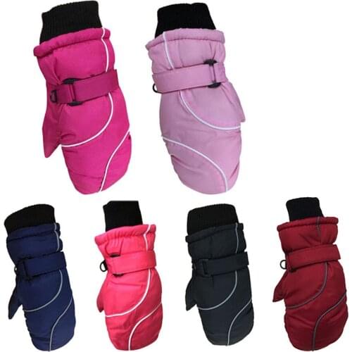 1 pair Winter Warm Full Finger Pink Waterproof Children Kids Ski Gloves Black Baby Boys Girls Snow Snowboard Gloves
