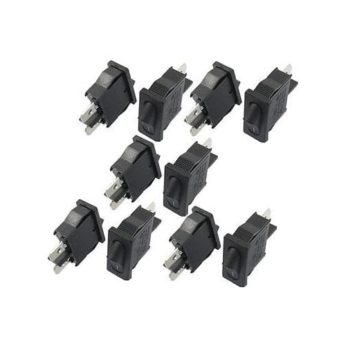 10 Pcs SPST Black Button On/Off 2 PinsRocker Switch AC 6A/250V 10A/125V