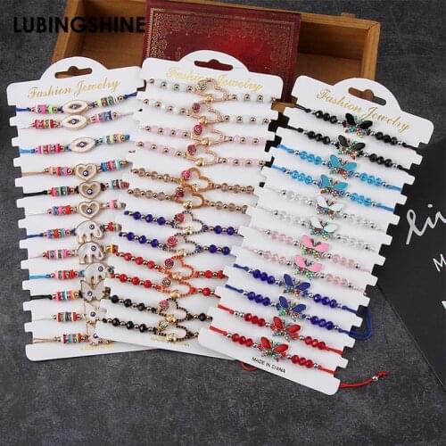 Bohemia 12pcs/Set Butterfly Rose Flower Fatima Hand Pendant Bracelet for Women Girls Hand-woven Colorful Beaded Anklet Bangle