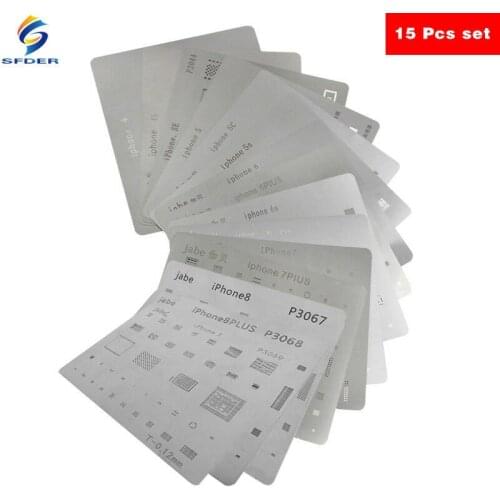 15PCS Motherboard IC Chip Ball Soldering Net Steel Plate For IPhone 4 4S 5 5S 5C SE 6 6P 6S 6SP 7 7P 8 8P X CPU Repair Tools