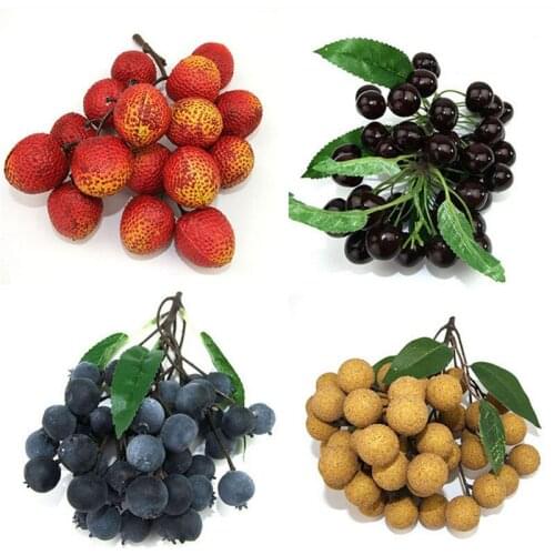 1x Bunch Simulation Artificial Longan Blueberries Cherries Cherry Tomatoes Fake Fruits Floral Home Kicthen Wedding Decoration