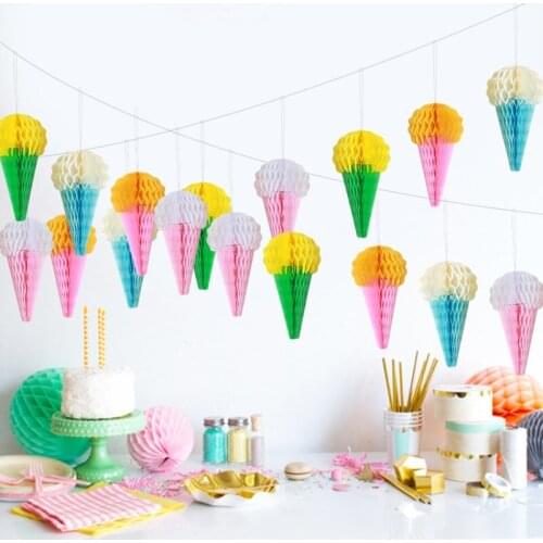 2pc Ice Cream Honeycomb Balls Paper Lanterns Baby Shower Garlands Banner Birthday Wedding Decoration Full Flowers Party Supplies
