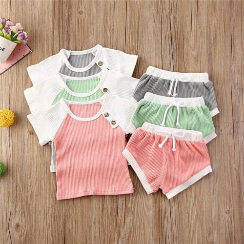 2020 Baby Summer Clothing 0-30m Kid Newborn Baby Boys Girls Cotton Short Sleeve T-shirt Top+Shorts Pants Outfits 2pcs Sets