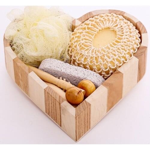5 in 1 Eco Friendly Kid Child Baby Bath Show Spa Set Gift Include Bath Ball Sponge Wood Hair Brush Comb Pumice Stone