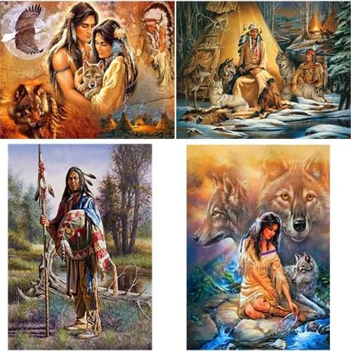 5D DIY Diamond Painting Woman and Wolf Cross Stitch Full Circle/Full Square Rhinestone Kit Mosaic Home Decoration Gift