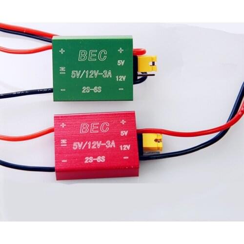 25*21*7MM FPV Aluminum Shell 2-6S 3A 5V 12V Dual BEC Module with 100mm Length Input/ Output Cables for RC Airplane Gimbal VTX