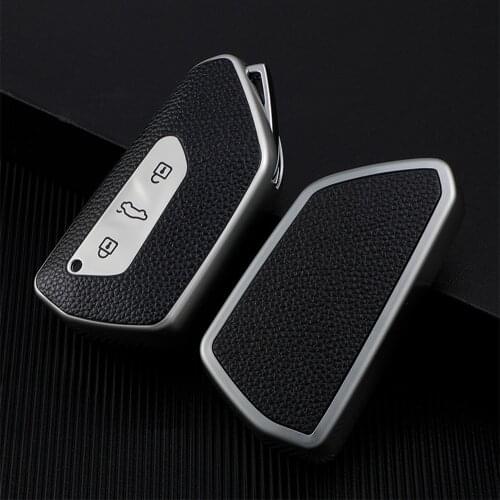 TPU+leather Key Case Cover For VW Volkswagen Golf 8 Mk8 2020 For Seat Leon 2021 Cupra Formentor For Skoda Octavia A8 Car Holder