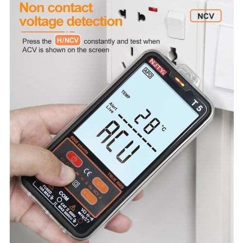 NJTY T5 Digital Multimeter Electrical Pocket Meter Auto Range AC/DC Voltage Current Tester LCD Screen NCV True RMS Smart Tools