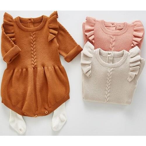 Spring Baby Girls Long Sleeve Pure Color Rompers Jumpsuit Clothes Autumn Kids Baby Girl Knit Clothes Rompers 0-3Yrs