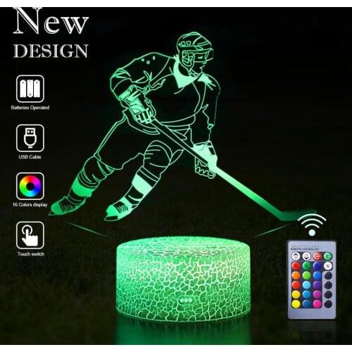Dropshipping 3D Hockey LED Night Light LED Sport Illusion Remote Control Table Lamp Desk Nightlight Birthday Christmas Kids Gift