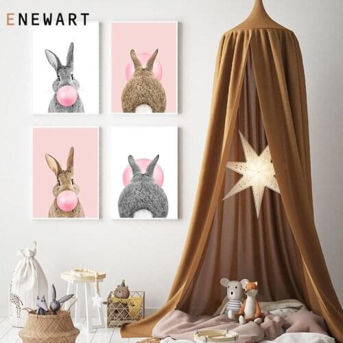 Bubble Bunny Animal Posters and Prints Canvas Art Painting Kawaii Rabbit Wall Art Nordic Nursery Decorative Picture Home Decor