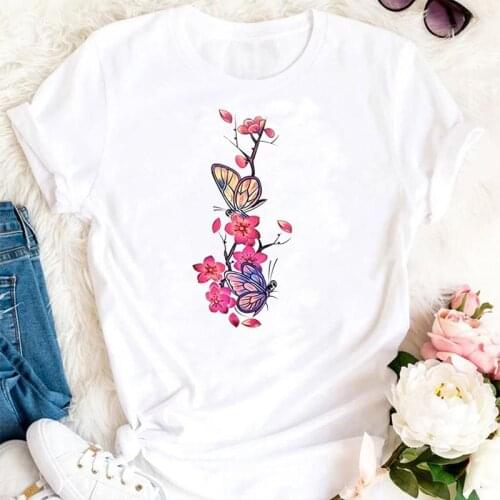 Women Female Summer Floral Butterfly Ladies Cute Trend Cartoon Tshirts Fashion Clothes Graphic T Top Lady Print Tee T-Shirt