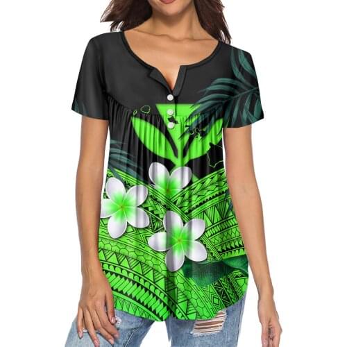 HYCOOL Green Plumeria Design Fashion Women Shirts And Tops Custom Button Down Blouses For Ladies New Square Neck Chiffon Blouses