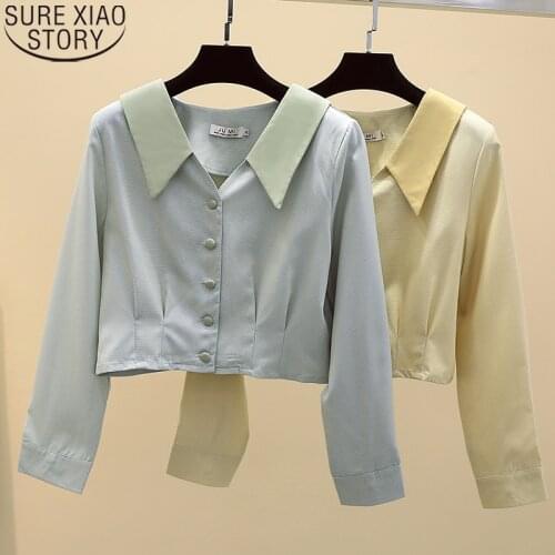 Korean Fashion Doll Collar All-match Long Sleeve Shirt 2021 Autumn Women Shirts Temperament Ladies Tops Polyester Clothes 11060