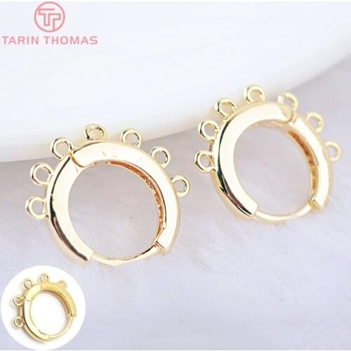 6PCS 16x15MM 24K Gold Color Brass Round Earrings Hoop with Hanging Hole Earring Clip High Quality DIY Jewelry Making Findings
