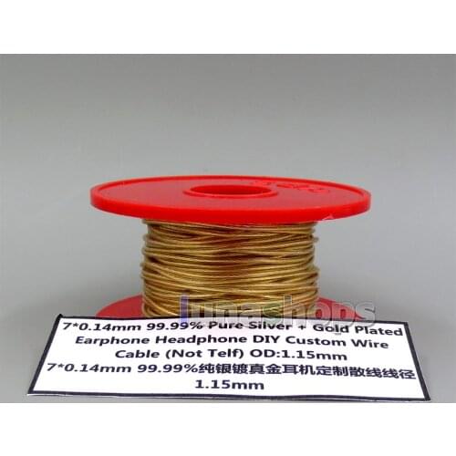 LN006222 100m 7*0.14mm 99.99% Pure Silver + Gold Plated Earphone DIY Cable Diameter OD:1.2mm For Custom earphone BA