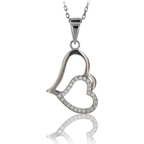 Love Necklace 925 Sterling Silver Love Charm Double Heart