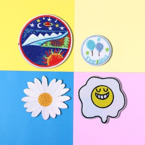 Cartoon balloon Patch for Jeans Jacket Daisy Embroidered Applique Food poached eggs Badge Clothes Stickers Apparel DIY Patchwork