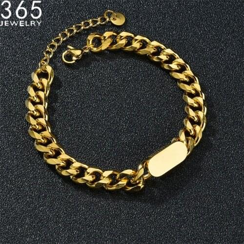 Customizable Engraving Name Date Men Chain Bracelet Stainless Steel Letters Personalized Gold Child Bangle for GIrl Jewelry Gift