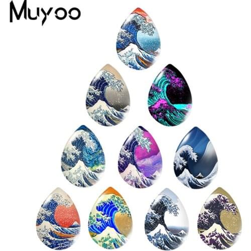 2021 New The Great Wave off Kanagawa Tear Drop Glass Dome Photo Jewelry Handmade DIY Accessories