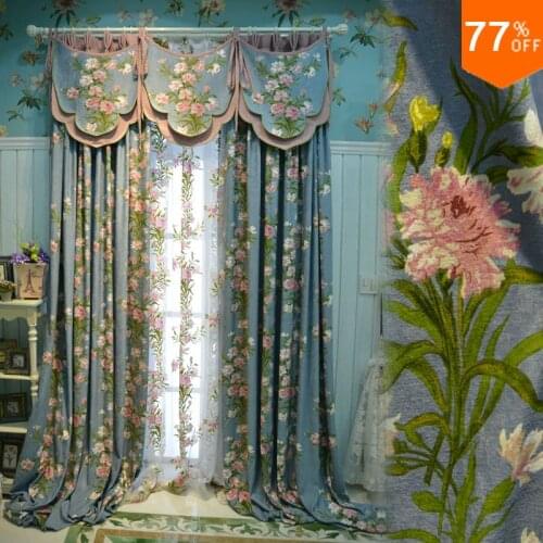 New sky Blue basket pink flowers powder room curtains Rod Stick Style Curtain living rooms bedroom the curtain for dressing room