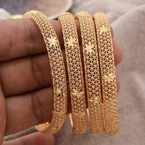 NEW 4pcs/lot Gold Color Dubai Bangles For Women Ethiopian Flower Bracelets Middle East Wedding African Jewelry Gifts
