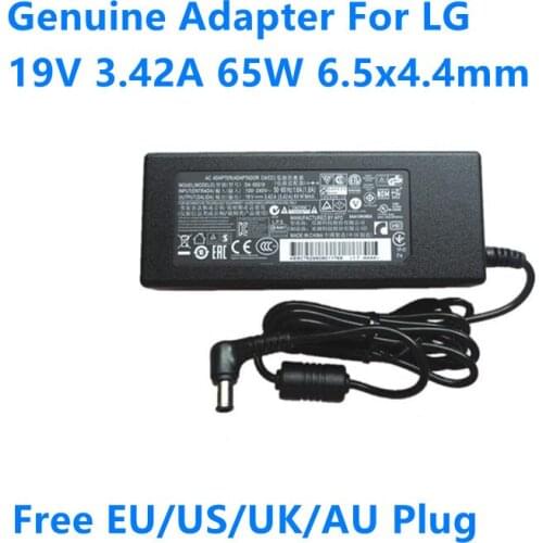 Genuine 19V 3.42A 65W 6.5x4.4mm DA-65G19 PA-1650-68 AC Adapter For LG R400 R410 S530 M2380 M2780DF LCD Monitor Power Charger