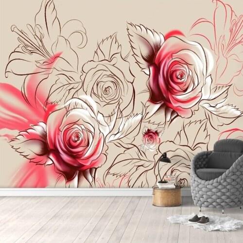 Custom 3D Mural Sketch Art Red Rose Flowers Painting Non-woven Bedroom Living Room Sofa Background Photo Wall Paper Waterproof