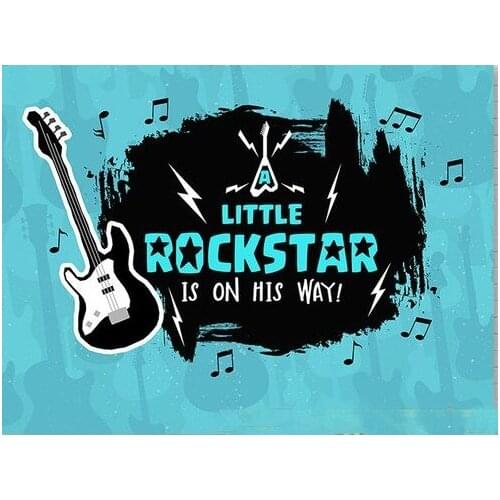 Custom Little Rockstar Musical Guitar Blue background High quality Computer print party backdrops