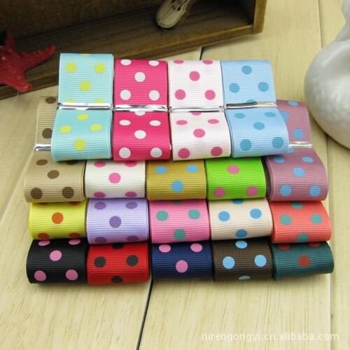 25mm Dots Polyseter Rib Ribbon Single Face DIY Manual Satin Ribbon Hair accessories grosgrain ribbon 10M/Lot